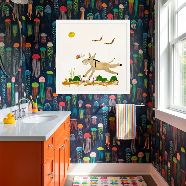 Meadow Donkey - Botanical Wildlife Wall Art Print