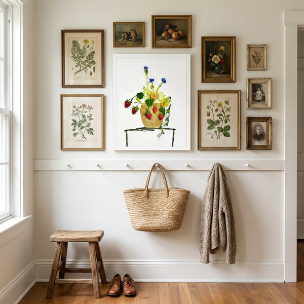 Wild Strawberry Vase - Floral Still Life Botanical Wall Art Print