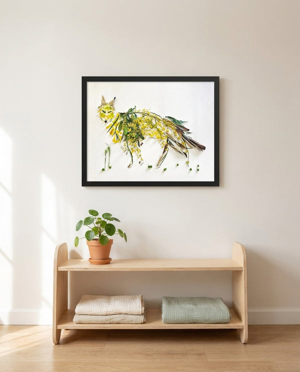 Wild Bloom Fox in a black frame in a kids room