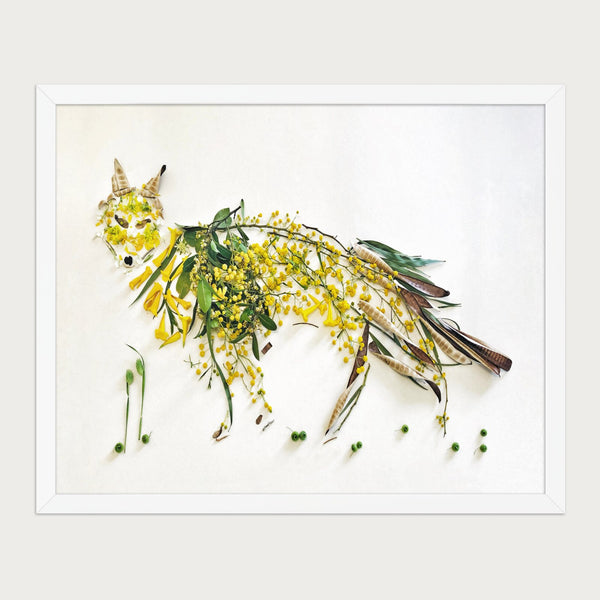 Wild Bloom Fox floral wildlife wall art in a white frame, front view