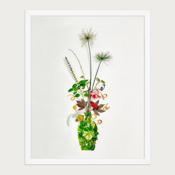 Wild Stem Vessel botanical still life wall art in a white frame, front view
